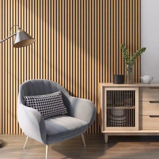 Set di 8 Pannelli Fonoassorbenti Decorativi NEU.HOLZ con Effetto Legno Rovere Scuro e Feltro, L: 60 cm, H: 60 cm, P: 5,76 cm