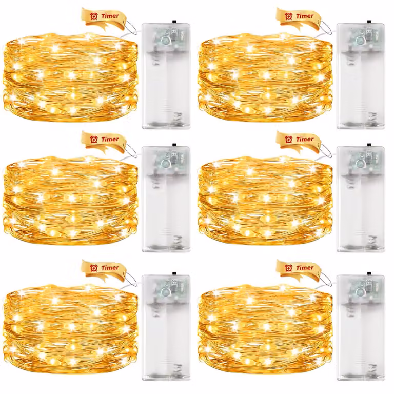Catena luminosa a LED con timer, confezione da 6 pezzi, lunghezza 3 metri, 30 LED, luce bianco caldo