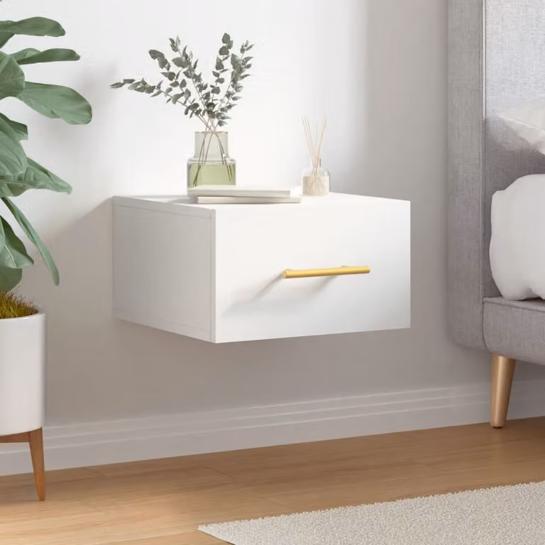vidaXL Comodino da parete moderno in legno bianco L 35 cm, P 35 cm, H 20 cm