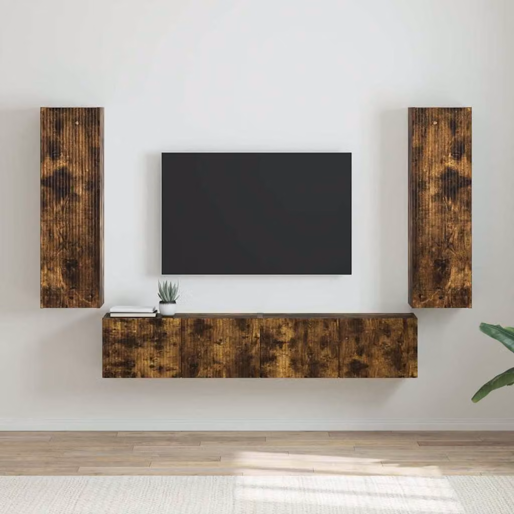 Set di 2 mobili TV da parete vidaXL in legno ingegnerizzato Rovere fumé marrone con finitura opaca