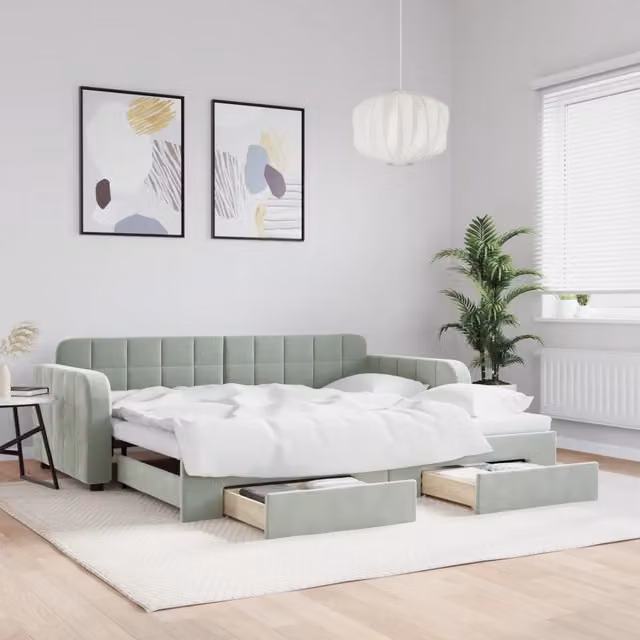 Divano Letto Estraibile Cassetti-Sofa Letto-Daybed Grigio Chiaro 90x200cm Velluto 556231