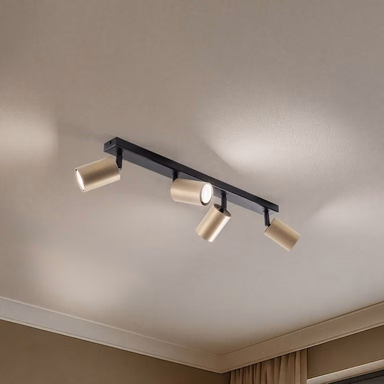 Faretto da soffitto Zoom, a 4 luci, nero/oro Zoom SIGMA, dimmerabile, Nero, Soggiorno / Sala da pranzo, Metallo, Moderno, Faretto