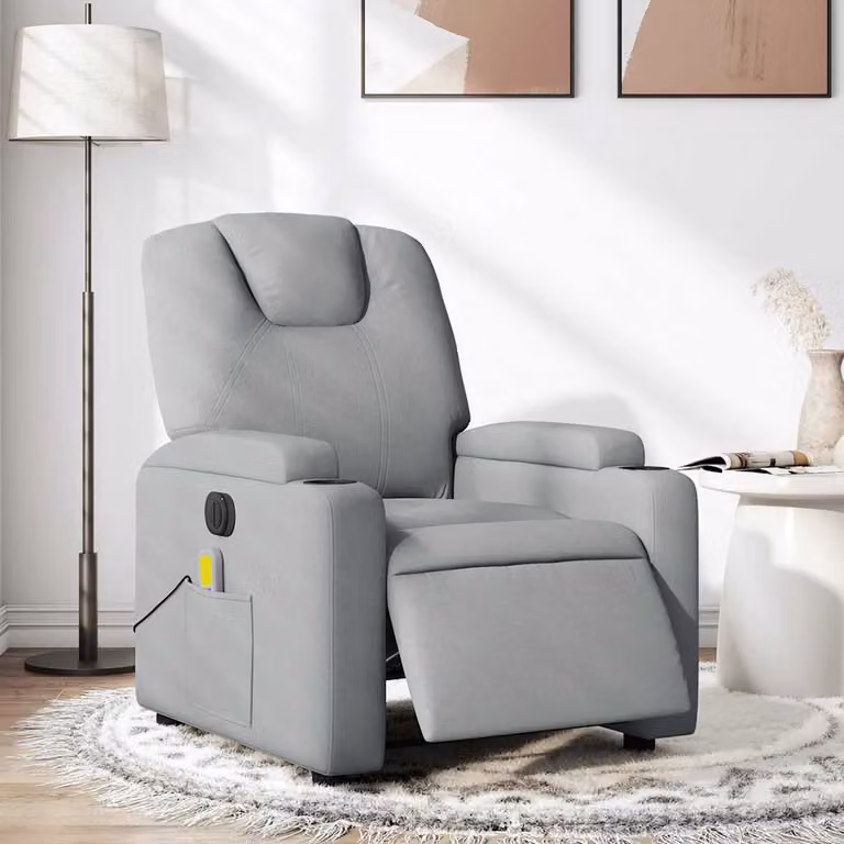 Poltrona Reclinabile Elettrica con Massaggio vidaXL in Tessuto Grigio