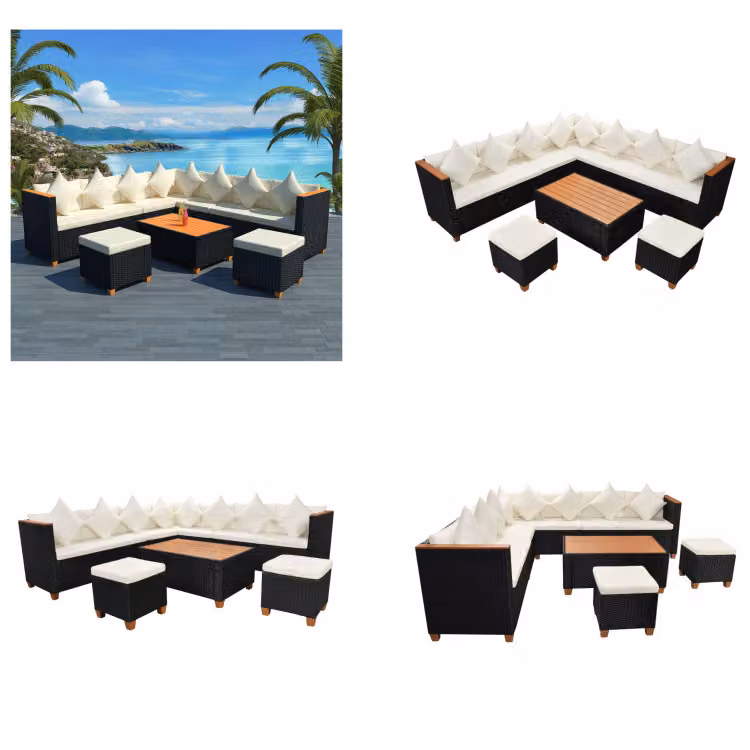 vidaXL set salotto da giardino 7 pezzi con cuscini in poly rattan nero - Set di mobili da giardino - Set di mobili da giardino - Divano da giardino - Divani da giardino