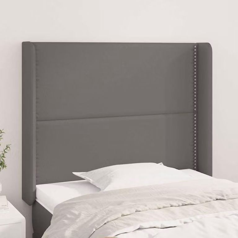 Testiera ad orecchio vidaXL in similpelle grigia con struttura in legno, L: 103 cm, P: 16 cm, H: 118-128 cm