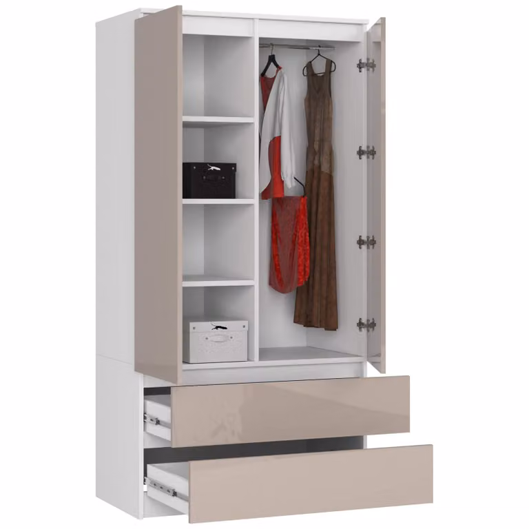 Armadio S90 da 90 cm, guardaroba a 2 ante e 2 cassetti, altezza 180 cm, CLP