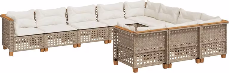 Set Divano da Giardino 10 pz con Cuscini Beige in Polyrattan