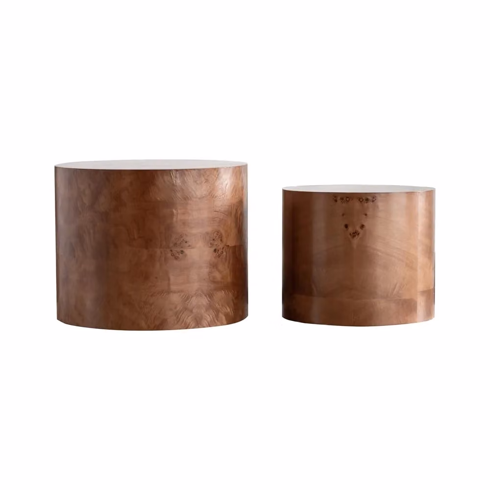 Set di 2 tavolini da caffè rotondi Minimal impilabili in legno effetto radica marrone L/P/H: 50 x 50 x 45 cm – 2