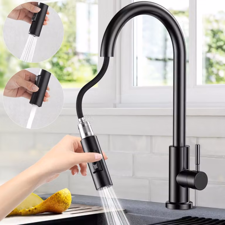 Rubinetto da cucina a 360° - Rubinetto da cucina con soffione estraibile - Acciaio inossidabile - Miscelatore ad alta pressione - Facile da installare - Miscelatore per cucina