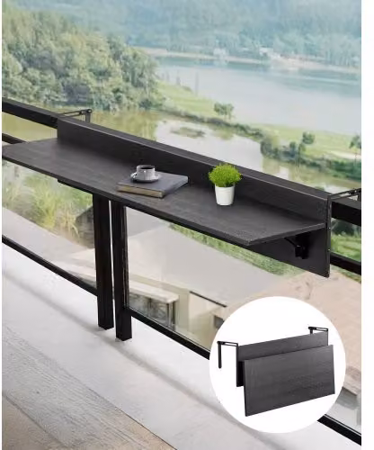 VEVOR Tavolo Sospeso Pieghevole in Acciaio Inossidabile Nero per Ringhiera di Balcone e Terrazza, L 80 cm x P 30 cm