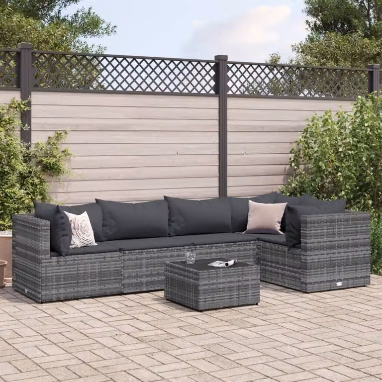 Maison Exclusive - Set da giardino 6 pezzi con cuscini grigio in polyrattan