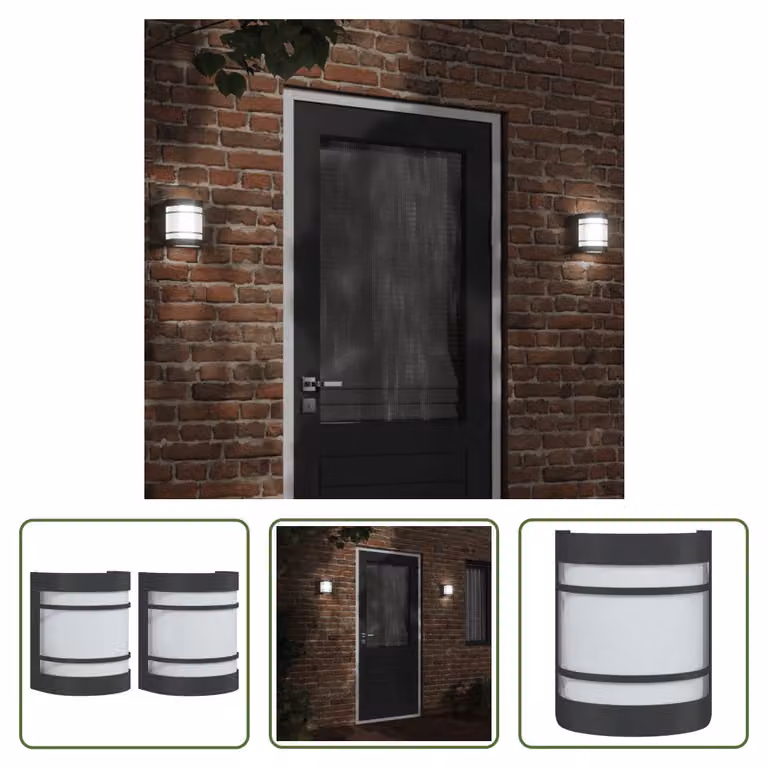 The Living Store Applique da esterno 2 pezzi in acciaio inox nero
