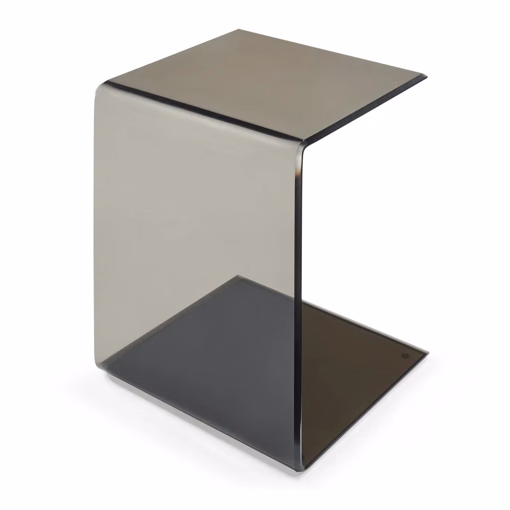 Tavolino Laterale Trölmapilu en.casa in Vetro Grigio con Forma a C L 60 cm x P 40 cm x H 40 cm – 2
