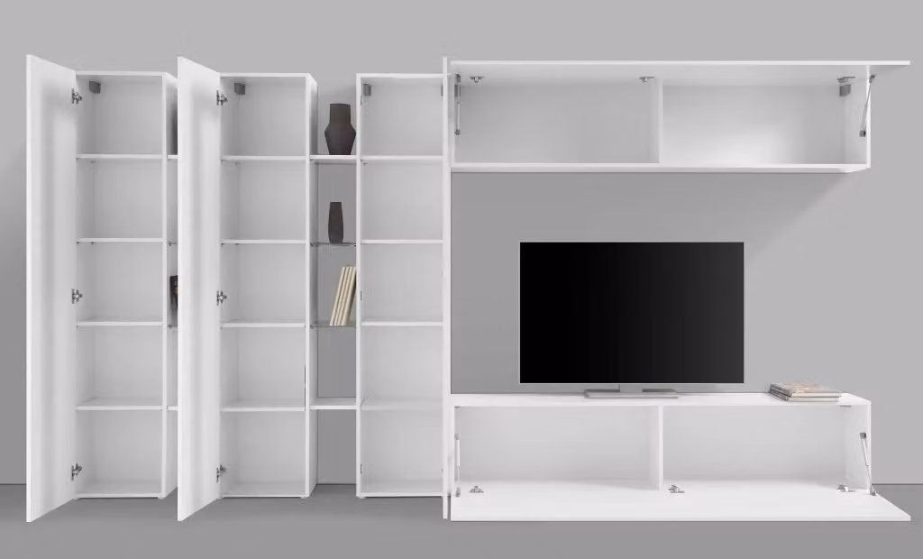 Parete attrezzata moderna Web Furniture per soggiorno bianco lucido L: 340 cm, P: 30 cm, H: 180 cm – 3