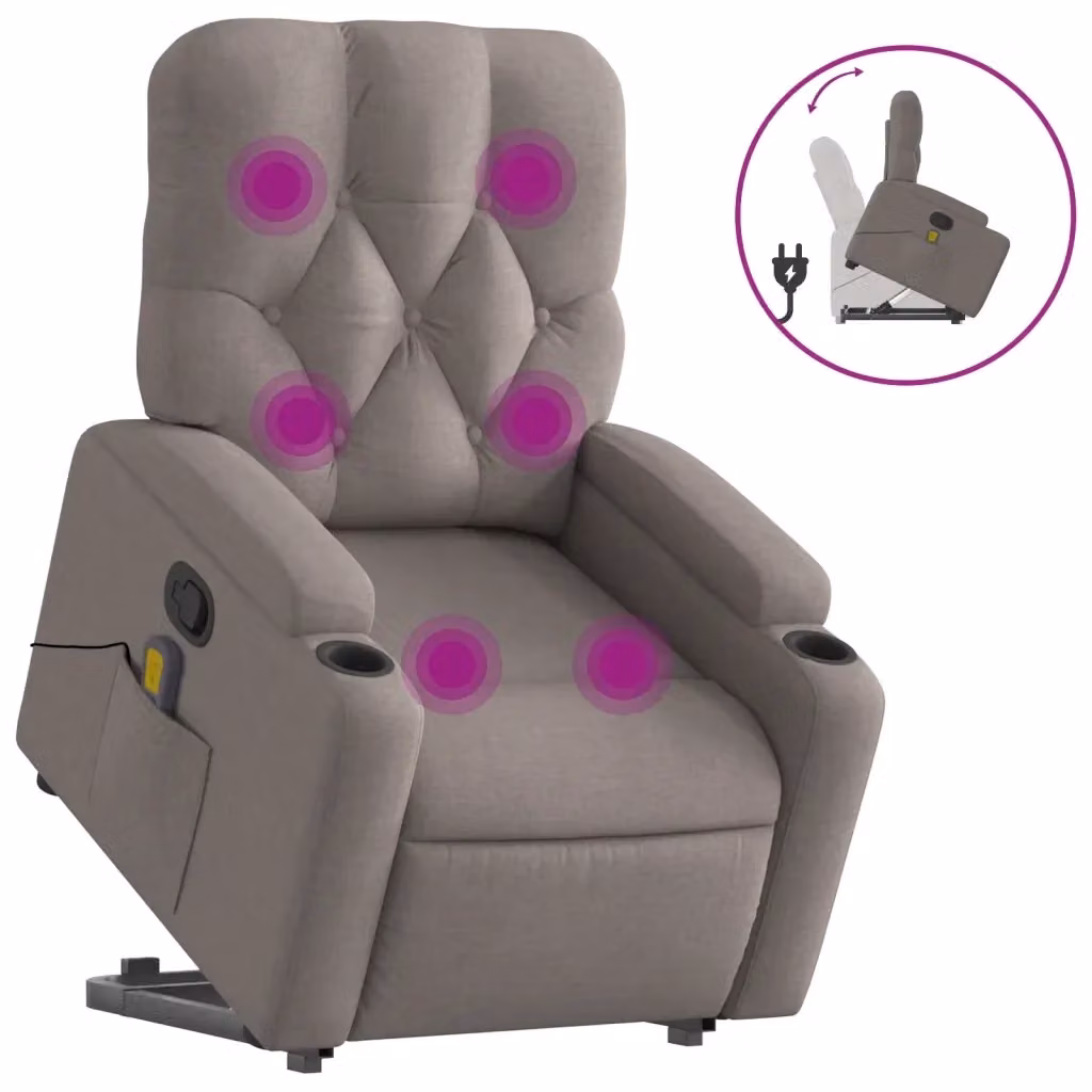 Poltrona Alzapersona Massaggiante Reclinabile vidaXL in Tessuto Beige e Grigio – 2