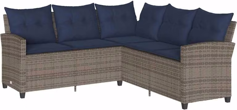 Divano a Forma di L con Cuscini in Polyrattan Grigio
