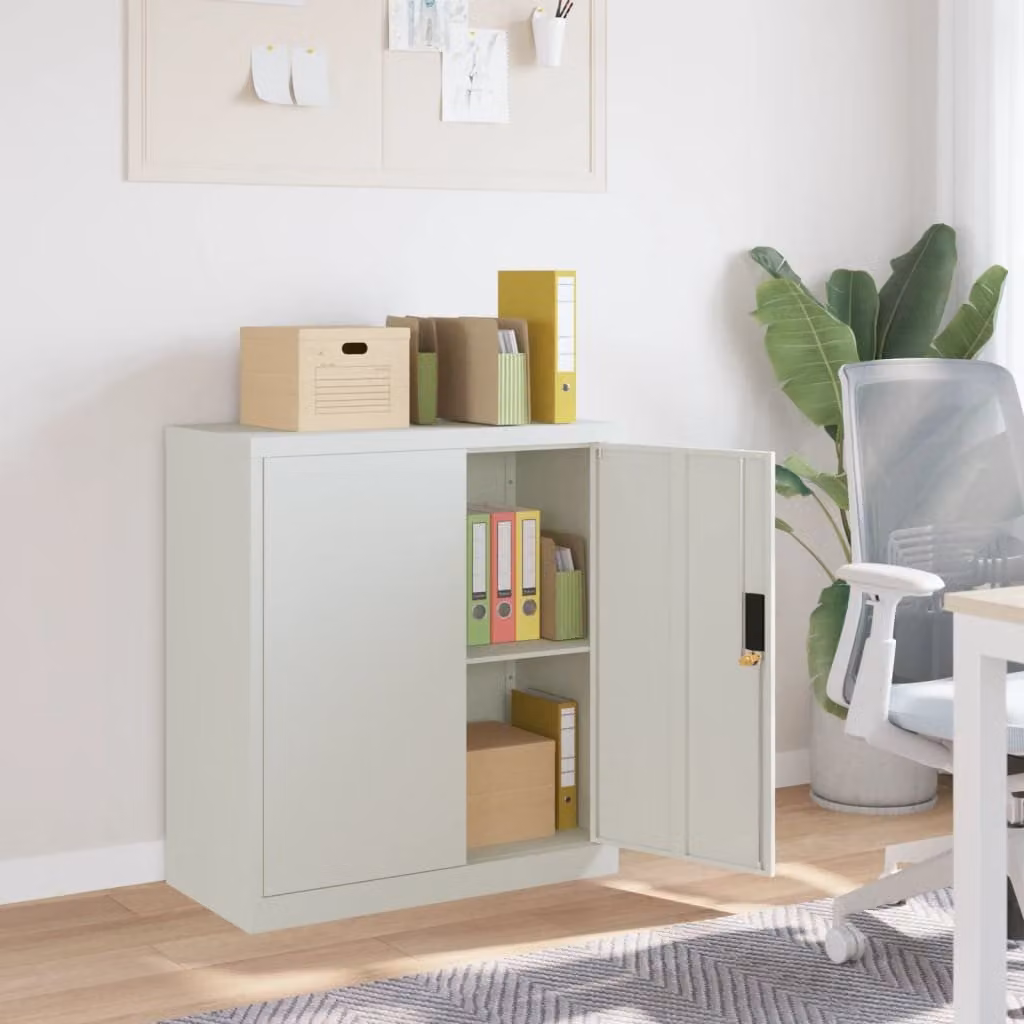vidaXL Armadio Classificatore in Metallo Grigio Opaco con Ante a Battente e Serratura L: 79 cm, P: 40 cm, H: 90 cm