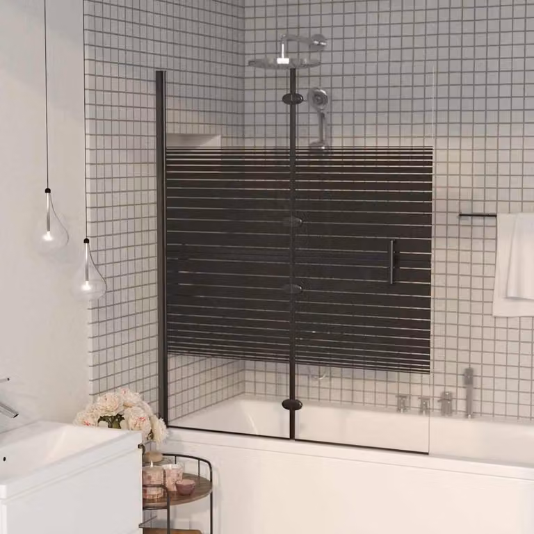 Pannello Doccia Pieghevole vidaXL in Vetro ESG Trasparente con Profilo Nero L 140 cm x P 100 cm