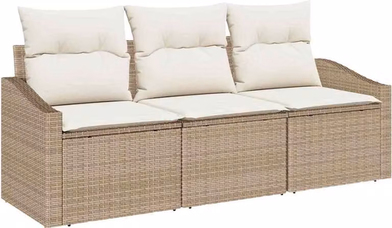Set di divani con cuscino 3 pcs Beige polyrattan
