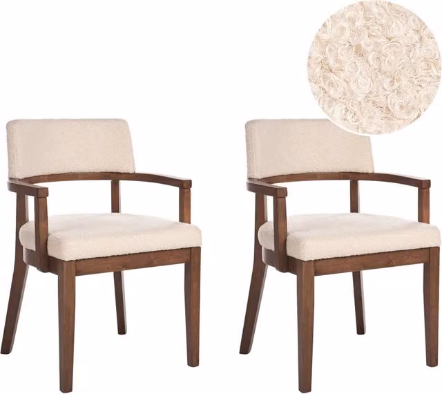 Set di 2 sedie da pranzo in legno e tessuto boucle di poliestere beige Gambe in legno di gomma Stile retrò tradizionale