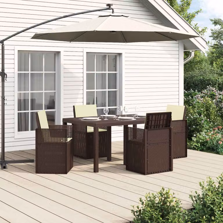 Set da pranzo per giardino e terrazzo vidaXL in stile moderno, composto da 5 pezzi in rattan e plastica, colore marrone e beige