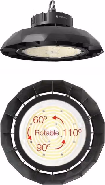 Lampada a LED industriale UFO LENS DALI 150W 4000K nera dimmabile con protezione IP65 e IK10 per montaggio a soffitto