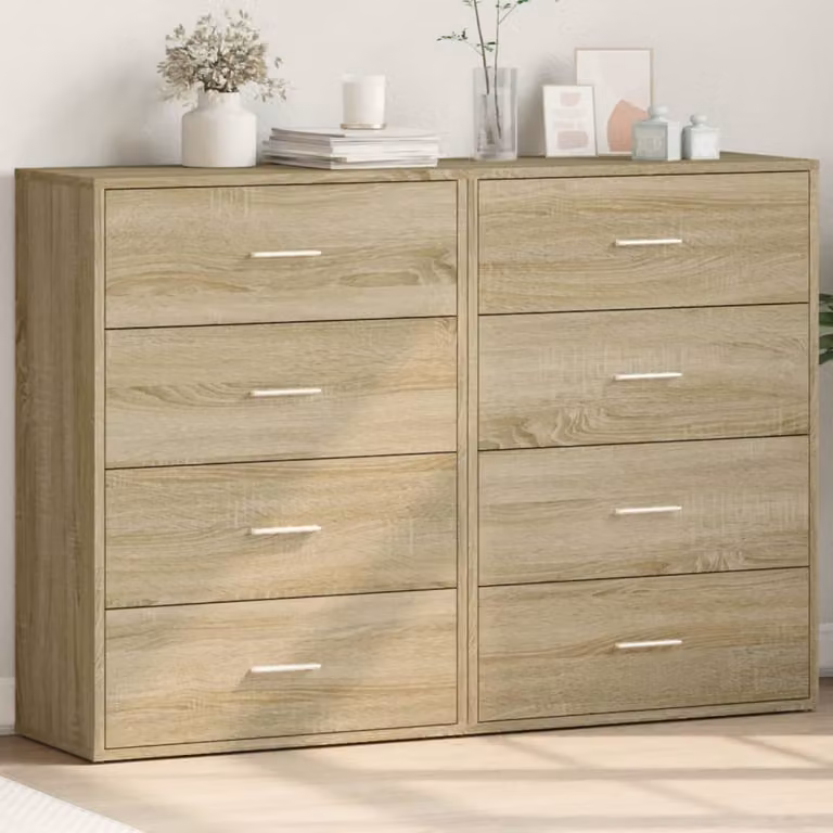 Set di 2 credenze vidaXL in legno multistrato e MDF, colore rovere sonoma, L 60 cm x P 31 cm x H 84 cm