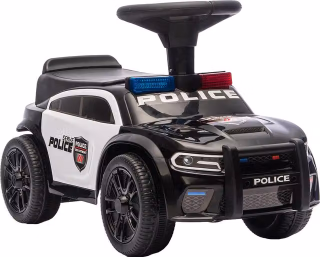 AIYAPLAY Macchina Cavalcabile per Bambini a Spinta Manuale a Tema Polizia con Musica e Vano Sottosedile, Nero – 1