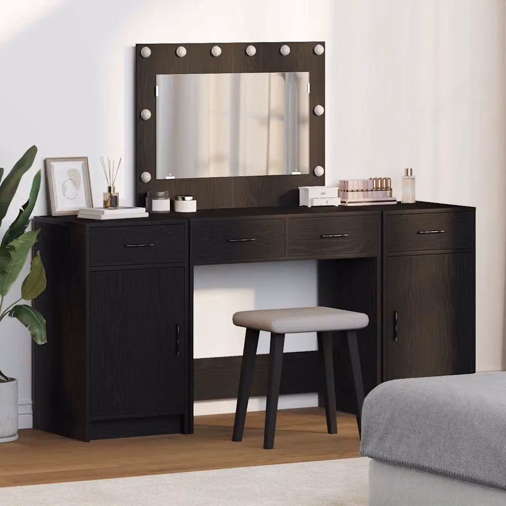 vidaXL Tavolo da Trucco Hollywood LED Moderno Nero L: 78,5 cm, P: 41 cm, H: 135 cm