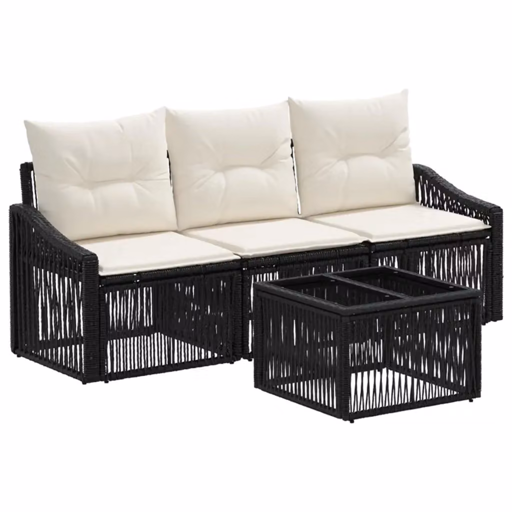 Set Divano da Giardino Moderno vidaXL in Polyrattan Nero con Cuscini e Tavolino – 2