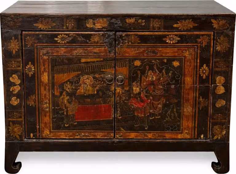 Fine Asianliving Antico armadio cinese dipinto a mano L86xP39xH76cm Armadio cinese Armadio nuziale cinese Mobili orientali Mobili asiatici