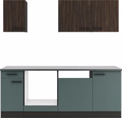 Mobile da cucina Optifit senza elettrodomestici Rimini409/Verona405 210 cm verde noce opaco smontato Variante reversibile KPRV 2179OE-9+