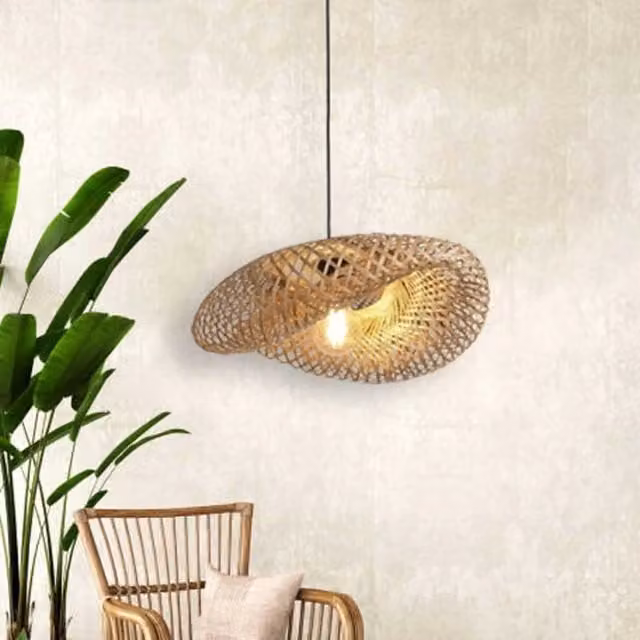 LÚZETE Lampada da soffitto Kalena in bambù e metallo, colore marrone e nero, E27