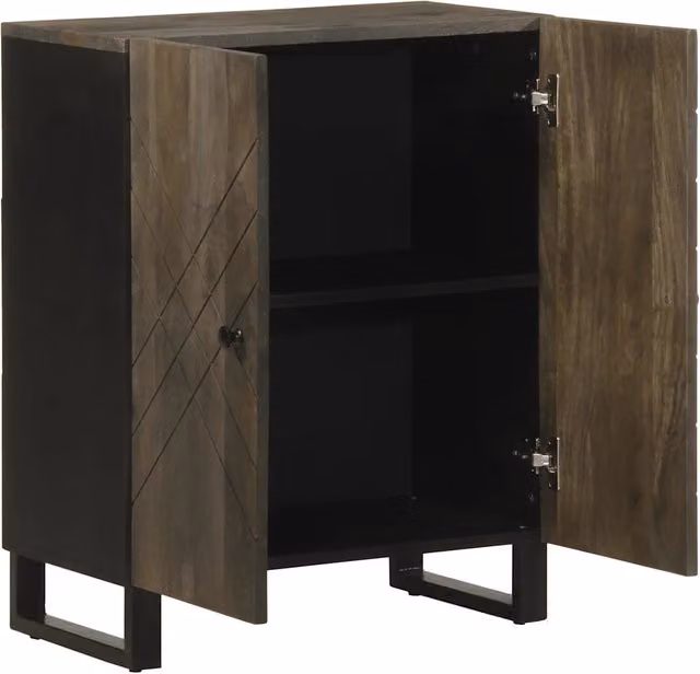 Credenza nera vidaXL in legno di mango e metallo con design geometrico L: 60 cm, P: 33 cm, H: 75 cm