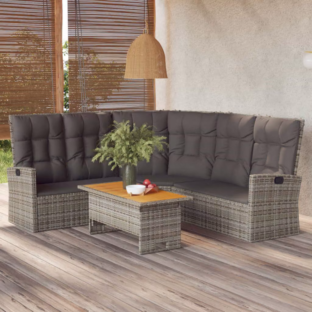 The Living Store Set salotto da giardino 2 pezzi con cuscini in poly rattan grigio