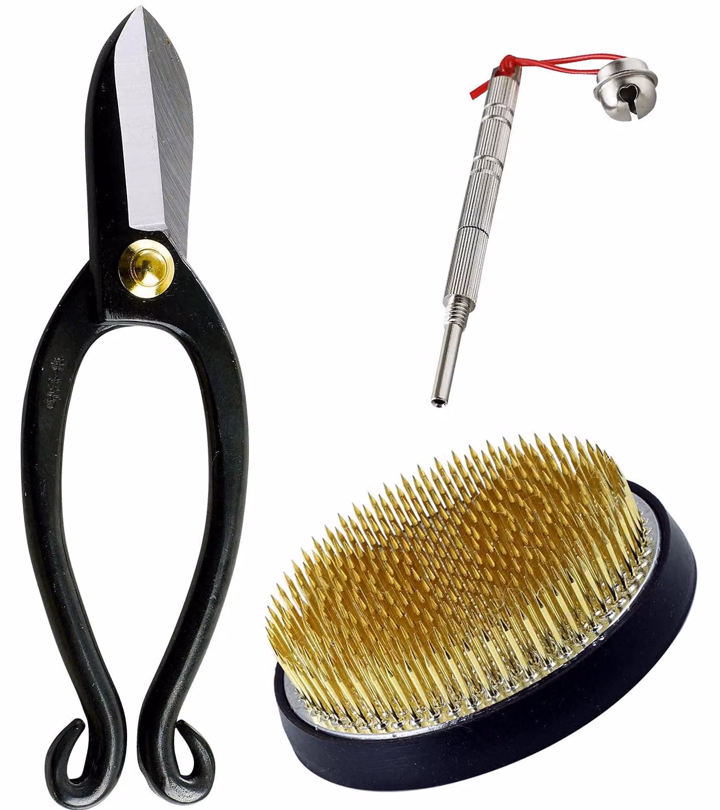 Set di strumenti per Ikebana: forbici Ikenobo, kenzan in ottone, strumenti per la cura