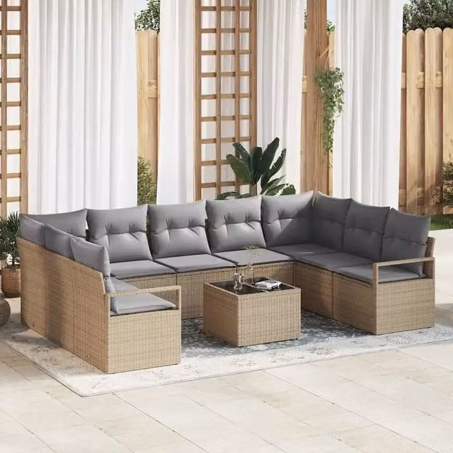 Set di divani 10 pz Beige polyrattan 3346550