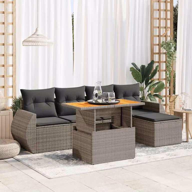 Set Divano da Giardino vidaXL 6 pz in Polyrattan Grigio con Cuscini e Tavolino
