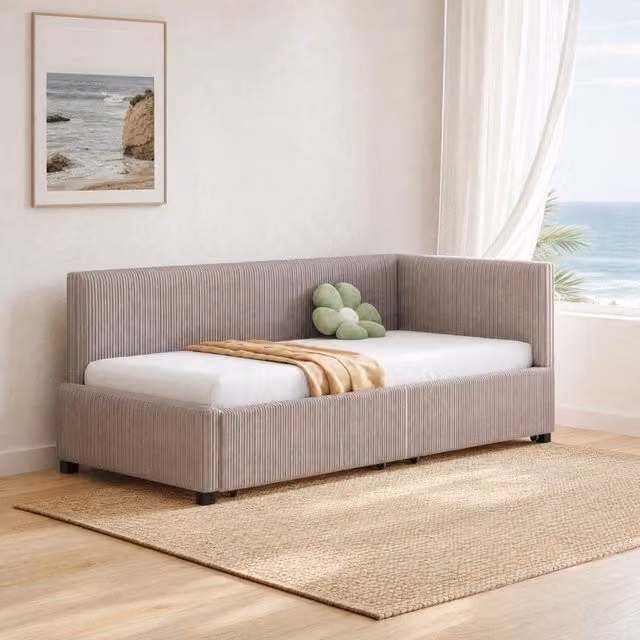 Letto Mivray imbottito in velluto grigio con cassetti e rete a doghe L/P/H: 205 x 90 x 97 cm