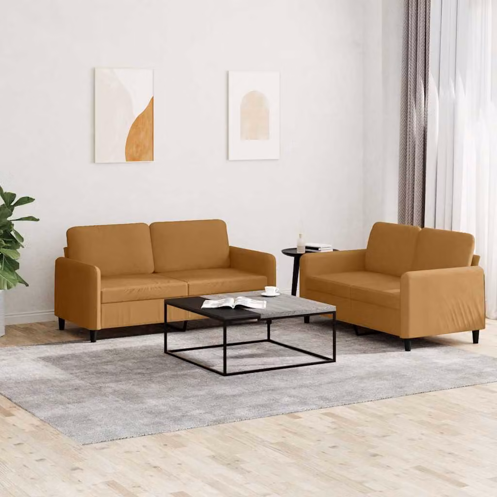 Set di 2 divani vidaXL in velluto marrone per soggiorno con cuscini inclusi – 1