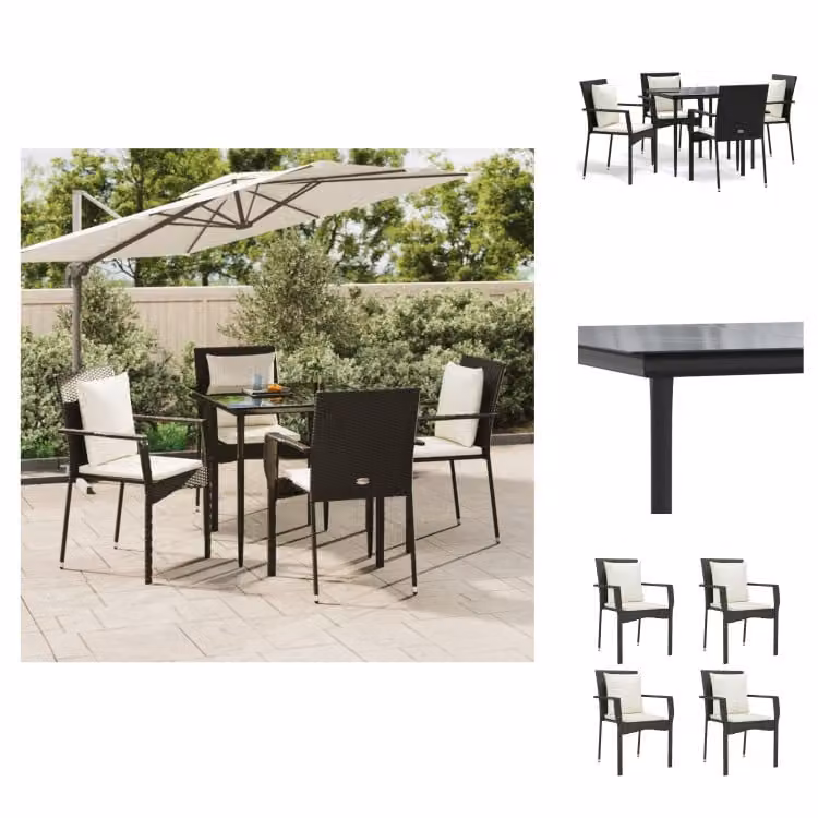 vidaXL Set da pranzo da giardino 5 pezzi con cuscini in poly rattan nero - Set di mobili da giardino