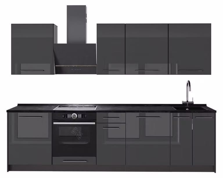 Cucina componibile Vicco Fame-Line Antracite lucido/Antracite 280 cm senza piano di lavoro, Model 64155