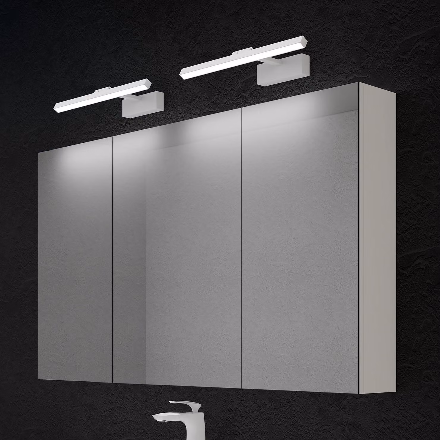 doporro Armadietto a Specchio 120x15x70cm con Lampada da Specchio LED per Bagno 40cm*2, 9W, Specchiera Bagno Mobilettto da Parete Bianco con 3 Ante e Applique Specchio Bianco, Spiegelschrank 02