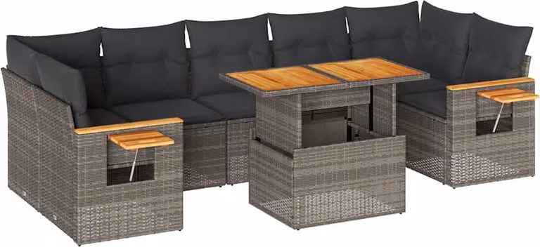 Set Divano da Giardino 8pz con Cuscini Grigio Polyrattan Acacia