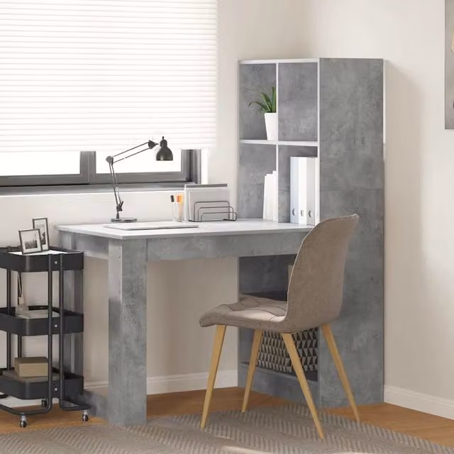Scrivania moderna vidaXL in legno ingegnerizzato grigio L: 122 cm, P: 67 cm, H: 145 cm – 1