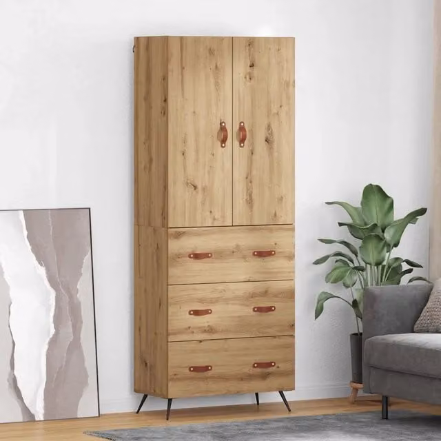 Credenza moderna vidaXL in legno rovere marrone con ante a battente e ripiani interni L/P/H: 69,5 x 34 x 180 cm – 1