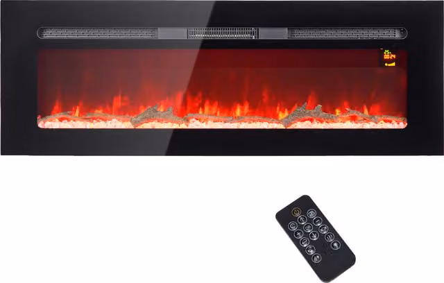 Camino Elettrico HOMCOM 1800W con Telecomando in Acciaio e Vetro Temperato, Nero, L 127 x P 15,8 x H 45 cm – 1