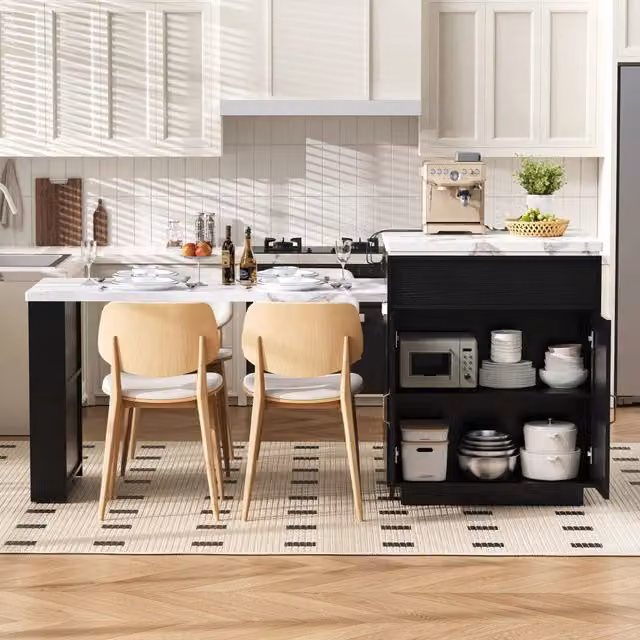 Tavolo allungabile con LED e presa usb tipo c, cassetti e ripiani aperti, per cucina e sala da pranzo, in MDF, nero