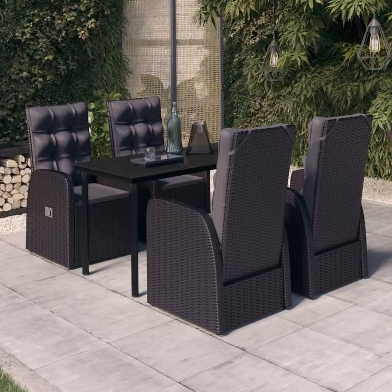 The Living Store Set da pranzo da giardino 5 pezzi con cuscini nero