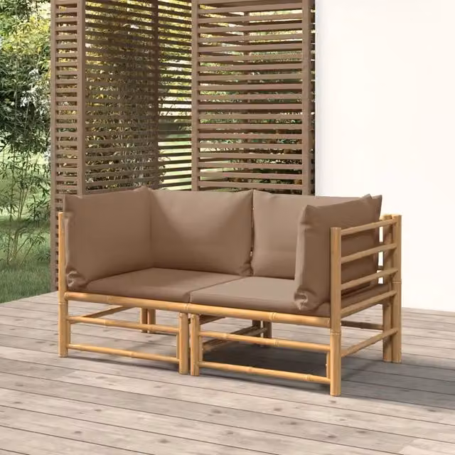 Divani Angolari da Giardino con Cuscini Tortora 2pz Bambù 3155118